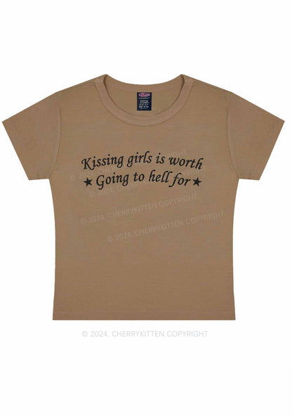 Kissing Girls is Worth Y2K Baby Tee Cherrykitten