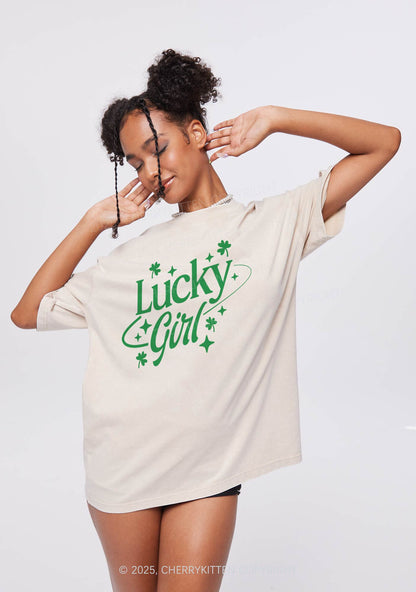 Lucky Girl Star Clover St Patricks Y2K Washed Tee Cherrykitten