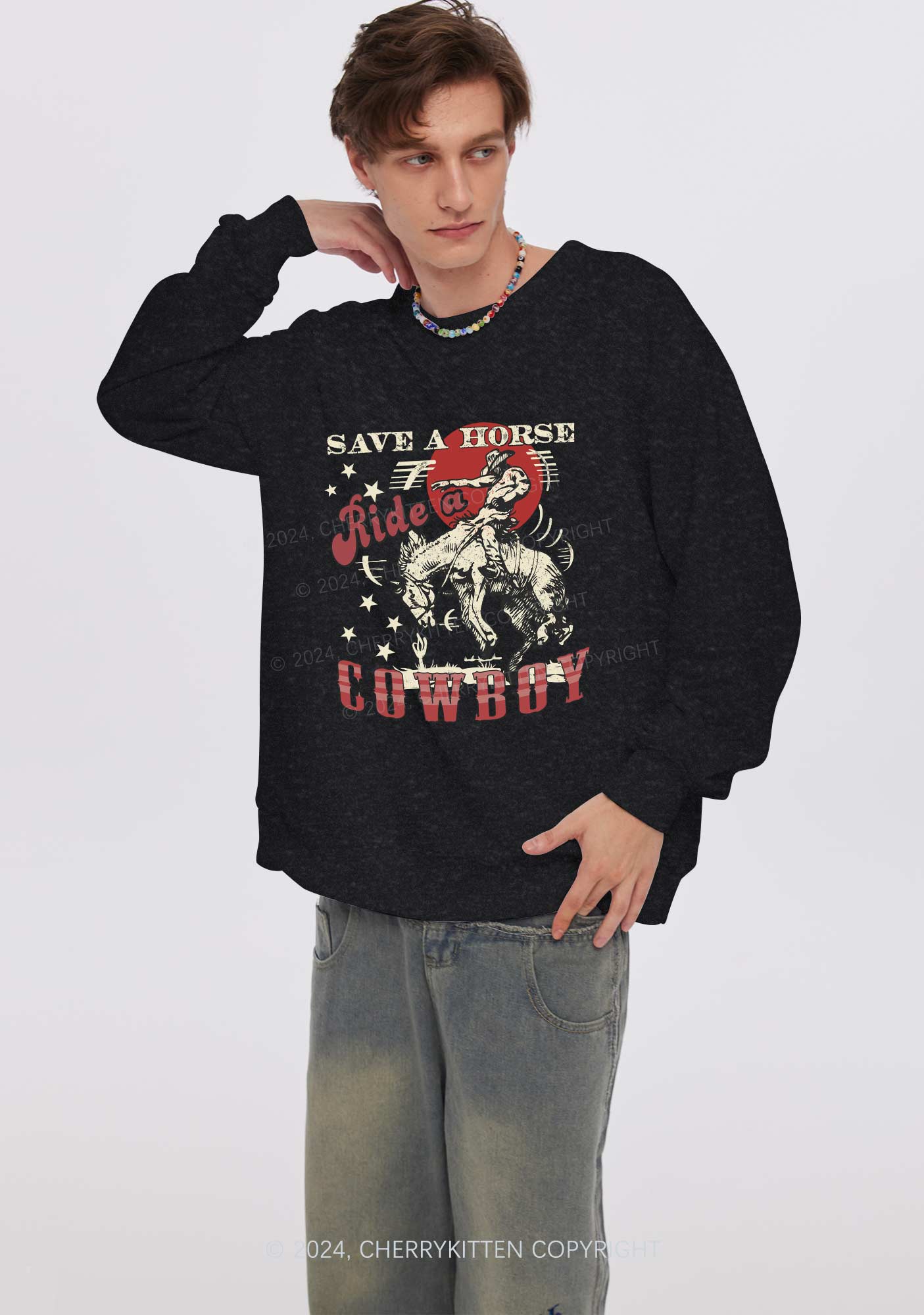 Ride A Cowboy Y2K Washed Sweatshirts Cherrykitten