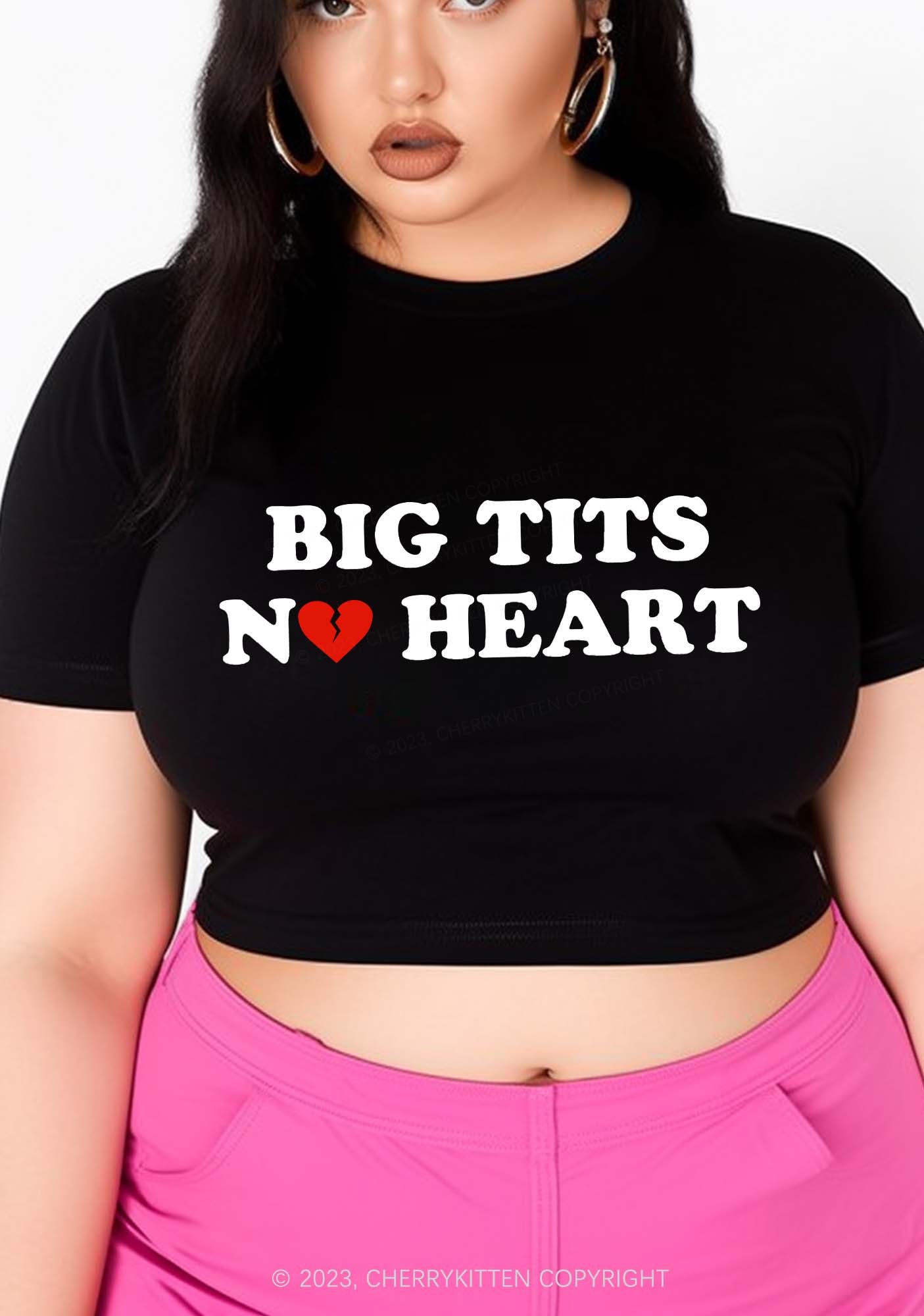 Curvy Big Txts No Heart Y2K Baby Tee Cherrykitten