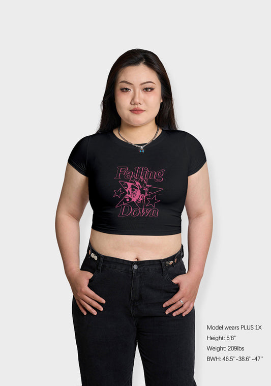 Curvy Falling Down Pentagram Baby Tee