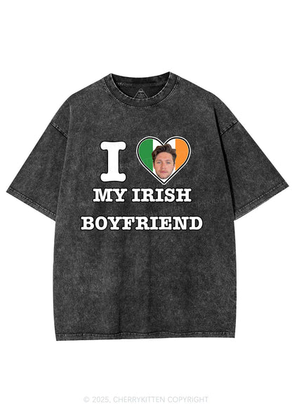 Custom Irish Boyfriend Photo St Patricks Y2K Washed Tee Cherrykitten