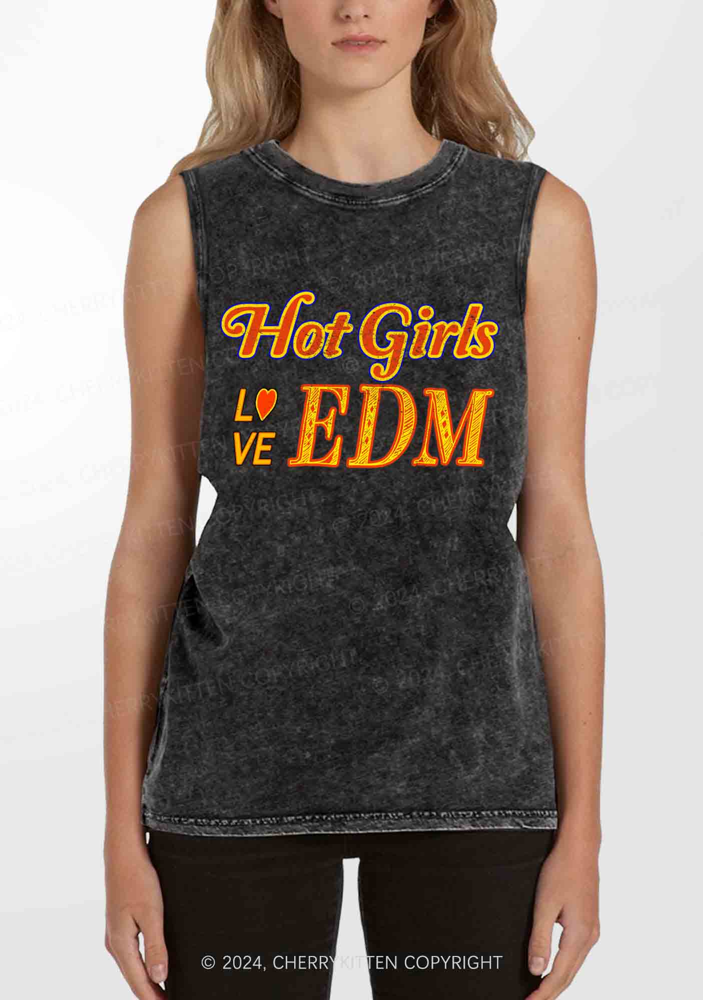 Hot Girls Love Edm Y2K Washed Tank Cherrykitten