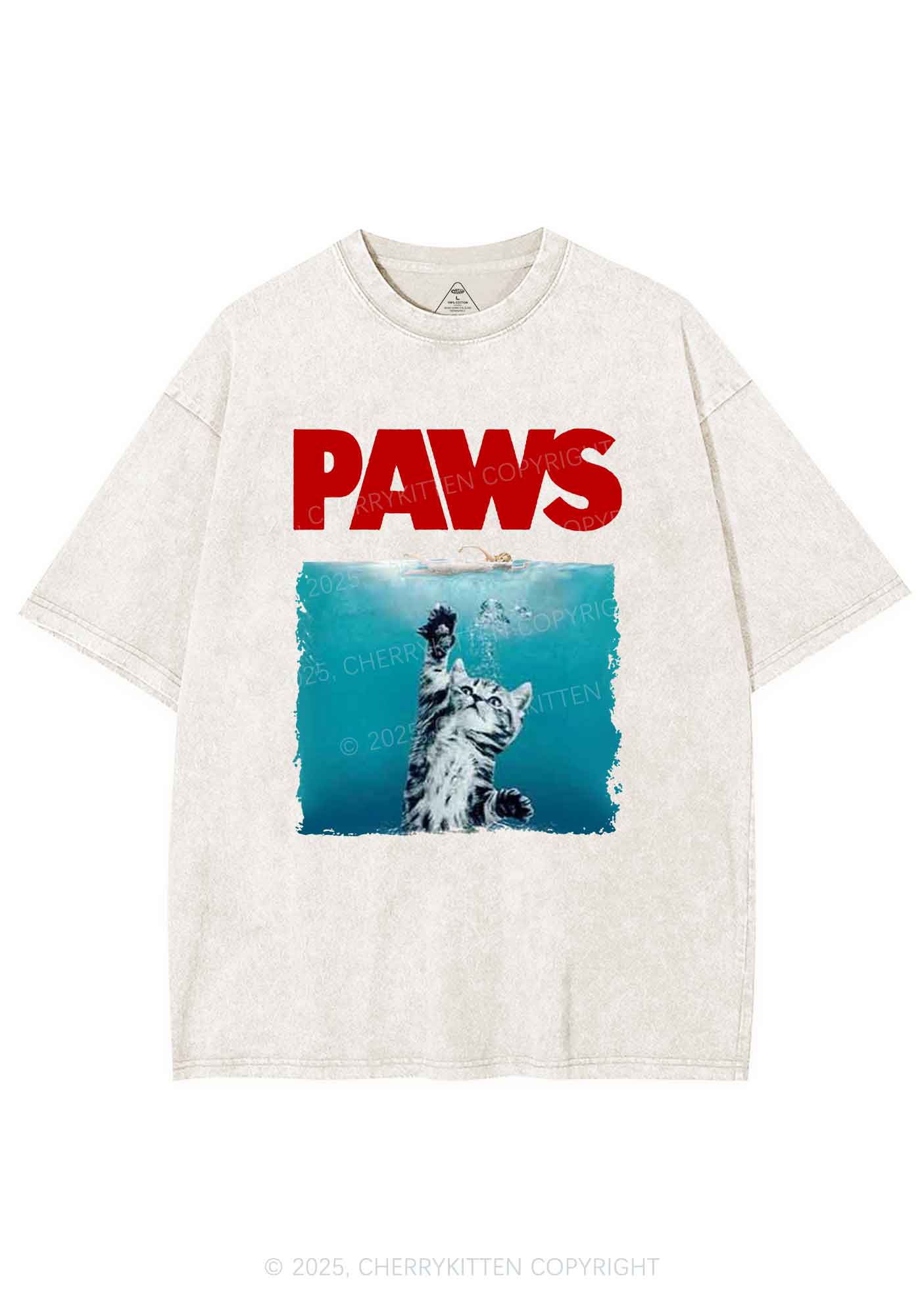 Paws Jaws Cat Y2K Washed Tee Cherrykitten