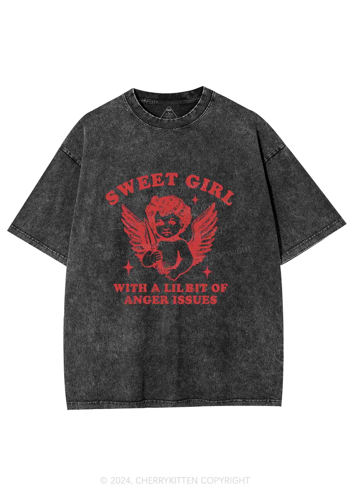 Sweet Girl With Anger Issues Y2K Washed Tee Cherrykitten