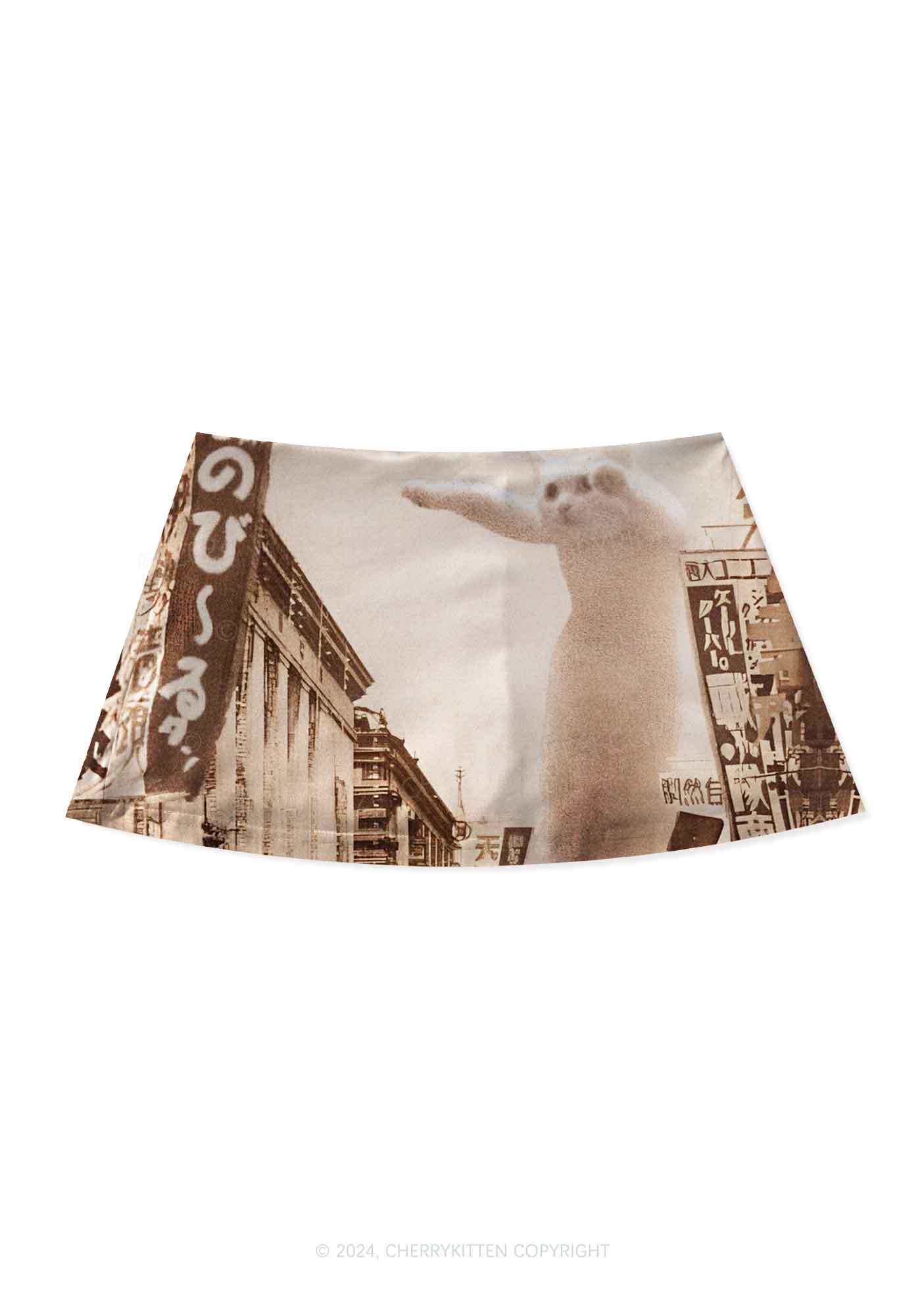 Ghost Cat Y2K Print Mini Skirt Cherrykitten