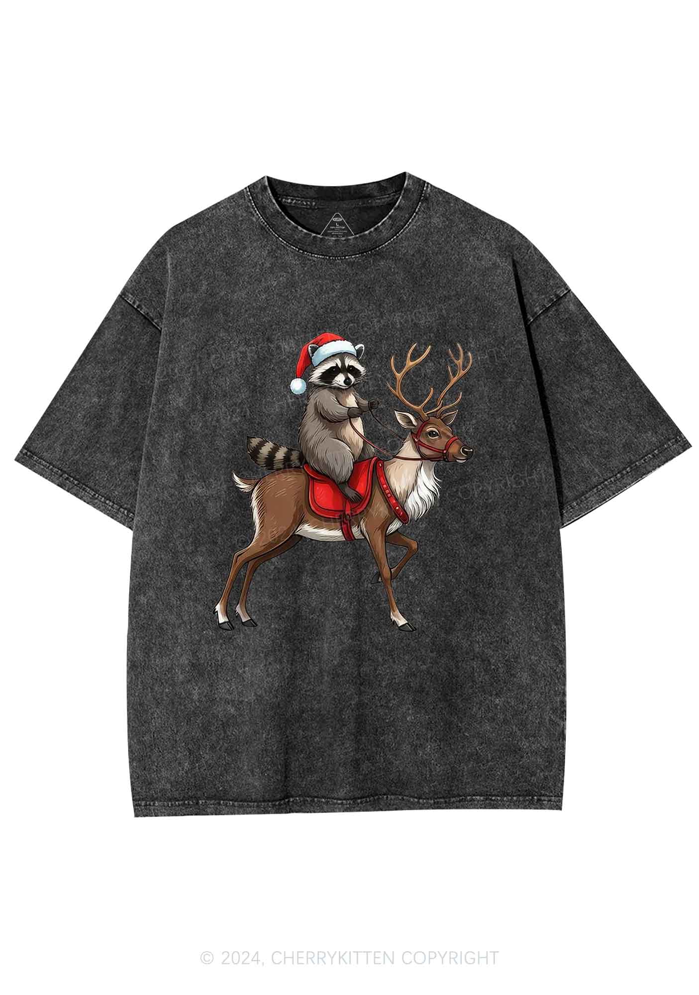 Christmas Feral Raccoon Y2K Washed Tee Cherrykitten