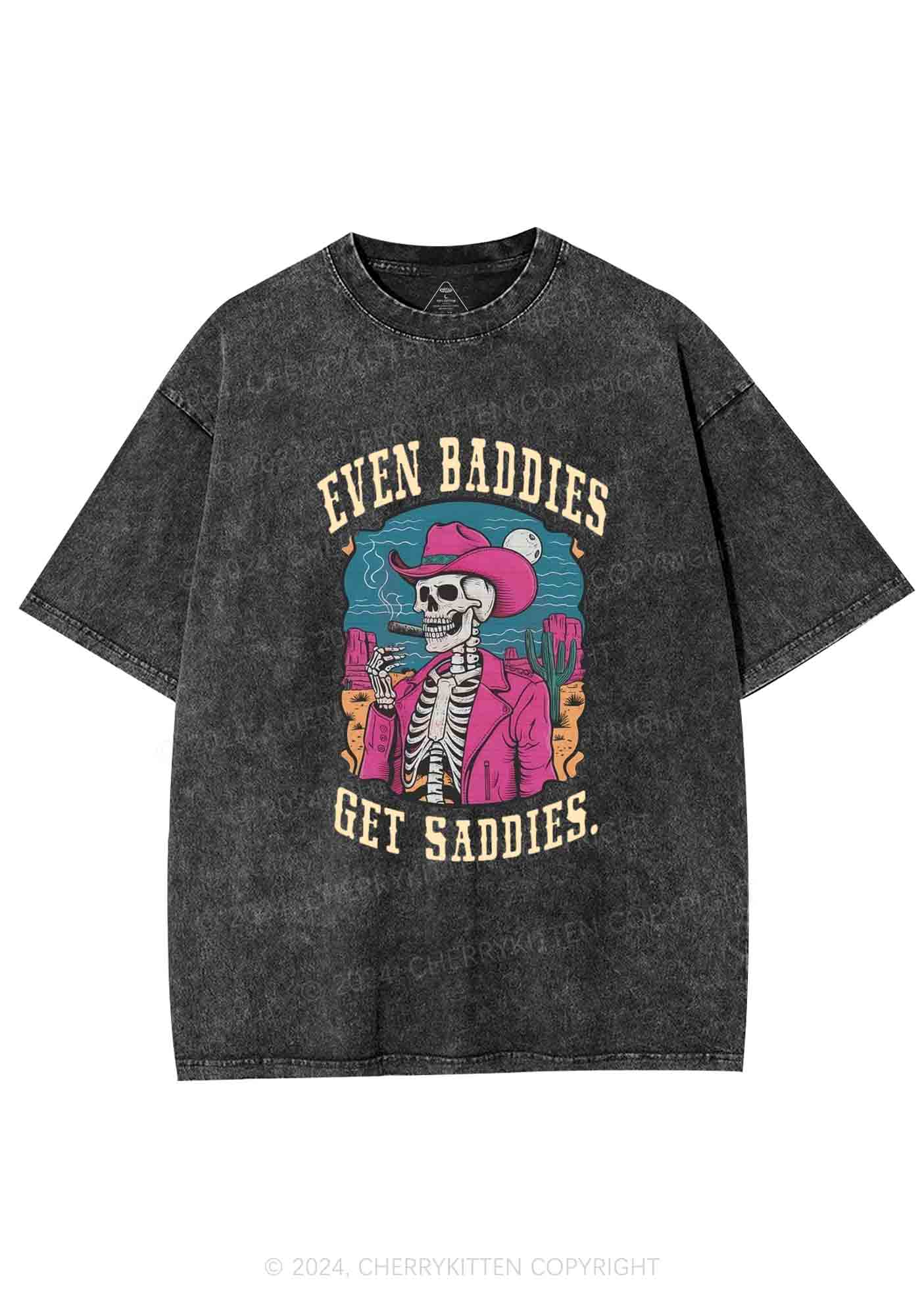 Halloween Baddies Skeleton Y2K Washed Tee Cherrykitten