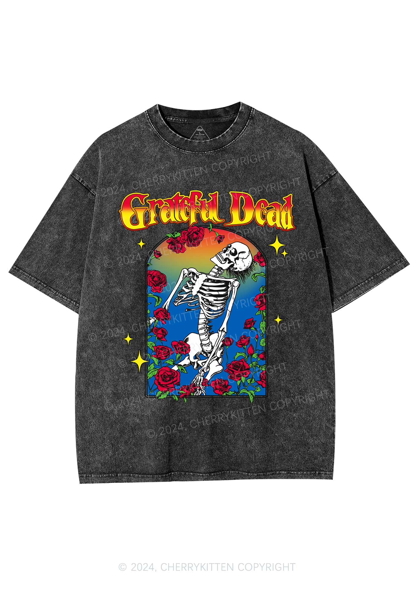 Halloween Skeleton Rose Y2K Washed Tee Cherrykitten