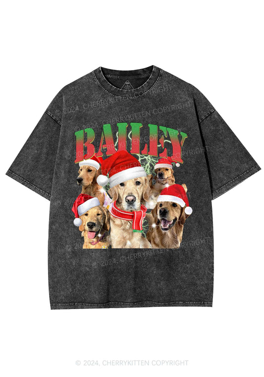 Christmas Custom Pet Photo Y2K Washed Tee Cherrykitten