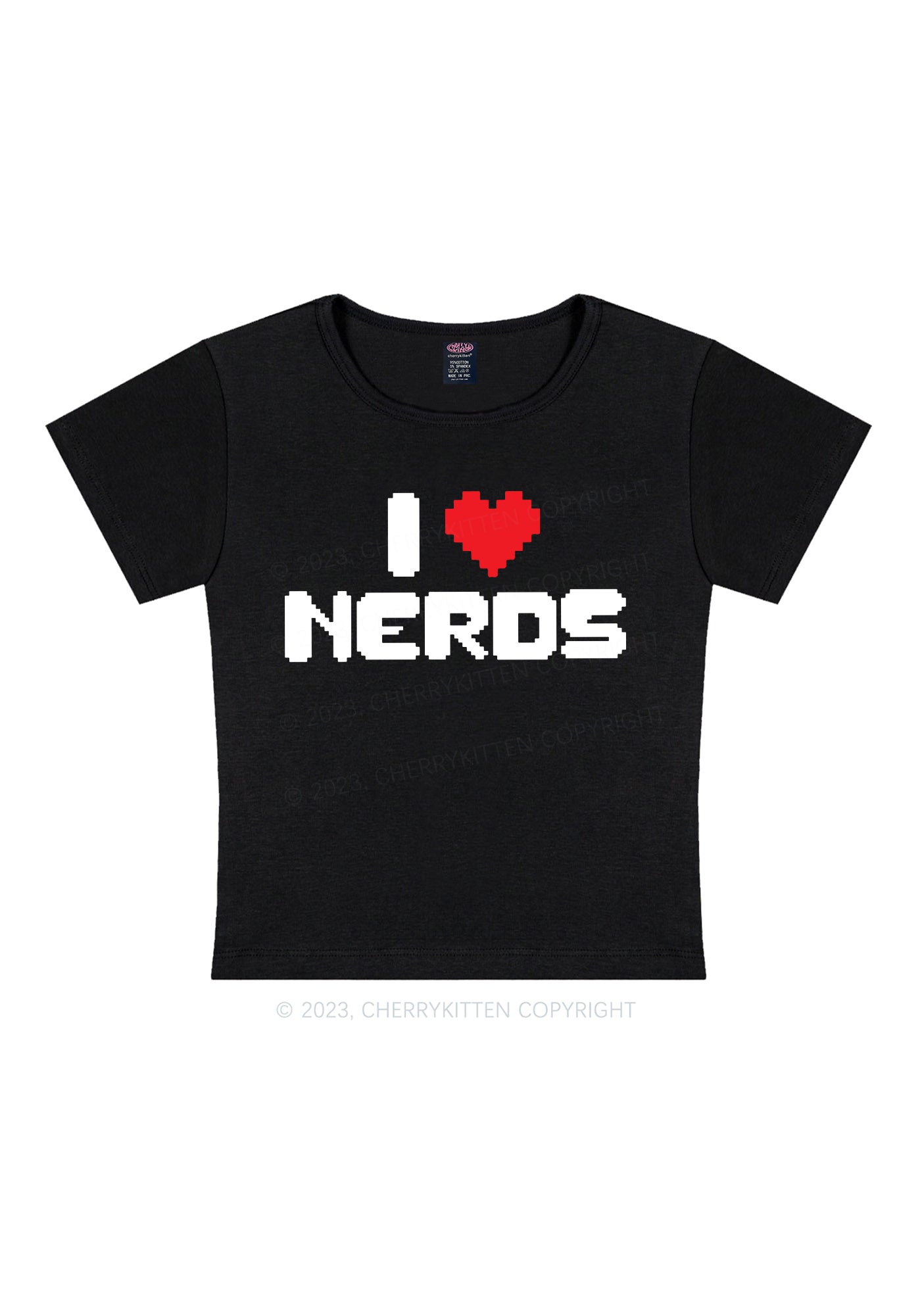 Curvy Pixel I Love Nerds Y2K Baby Tee Cherrykitten