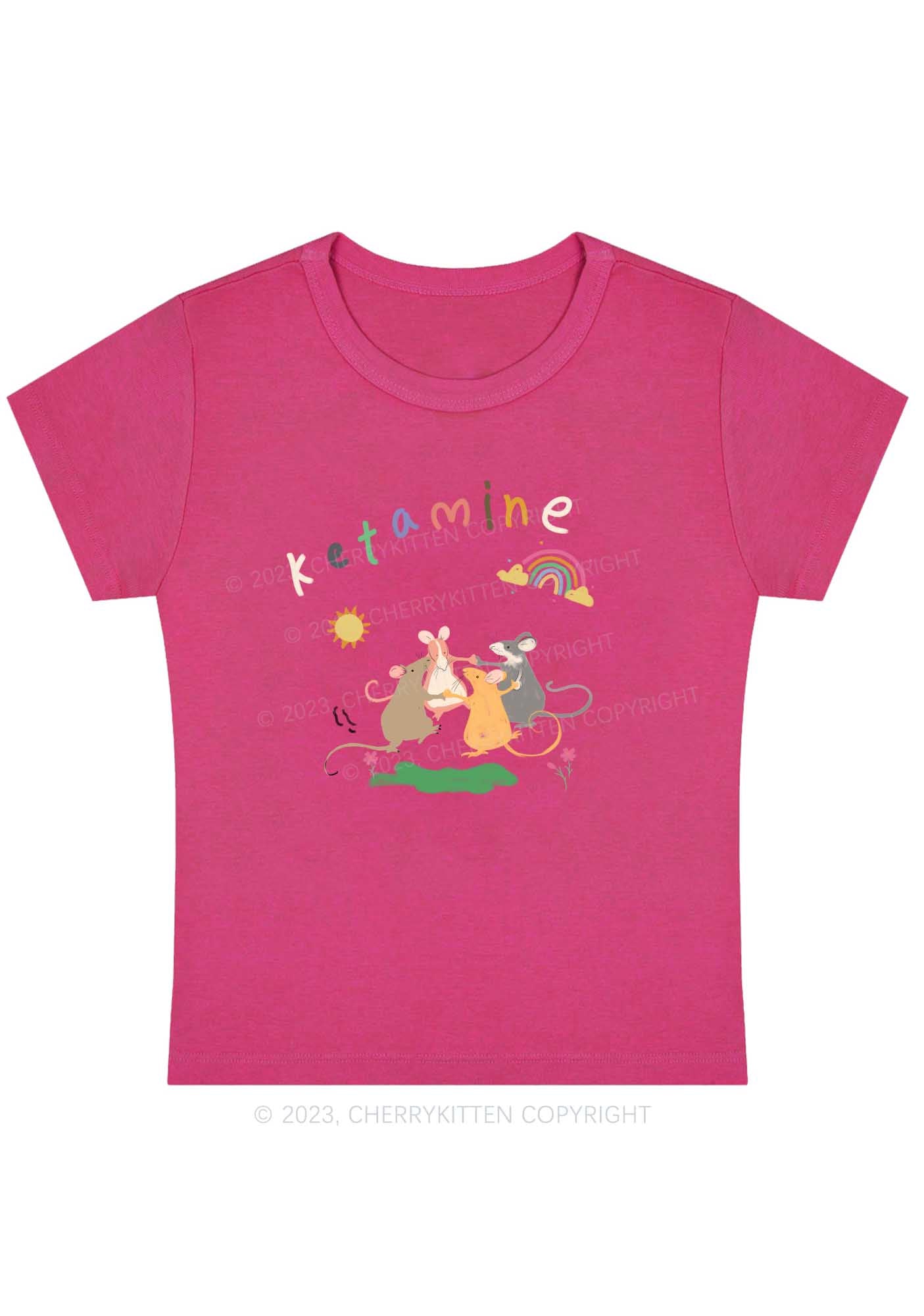 Curvy Rainbow Dancing Mice Y2K Baby Tee Cherrykitten