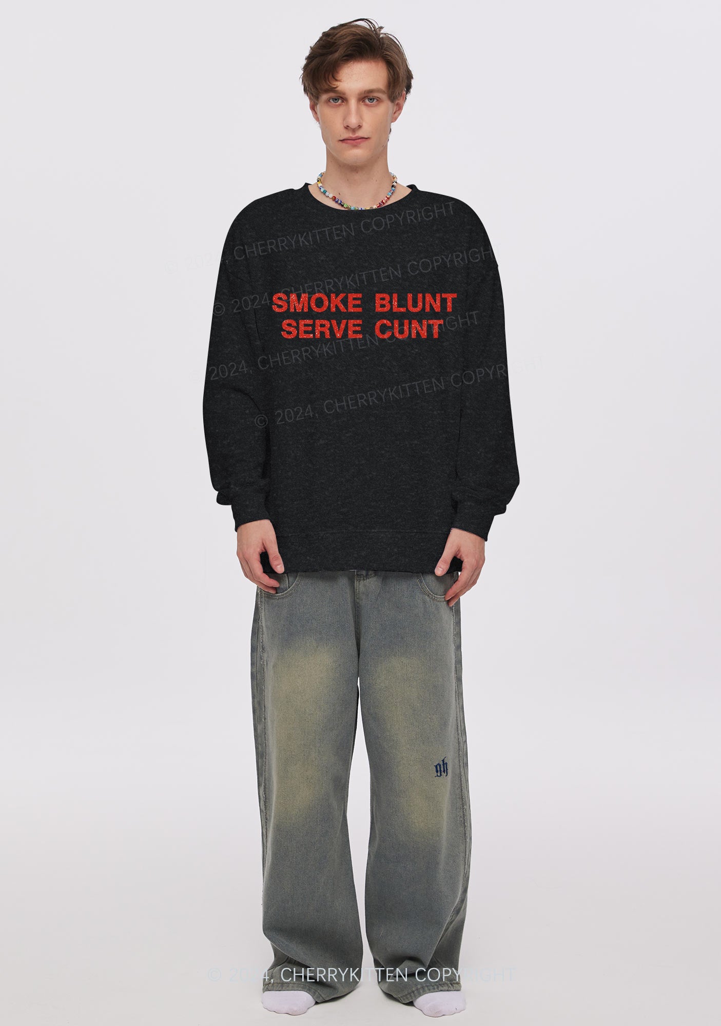 Smoke Blunt Y2K Washed Sweatshirts Cherrykitten