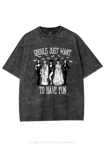 Halloween Ghouls Have Fun Y2K Washed Tee Cherrykitten