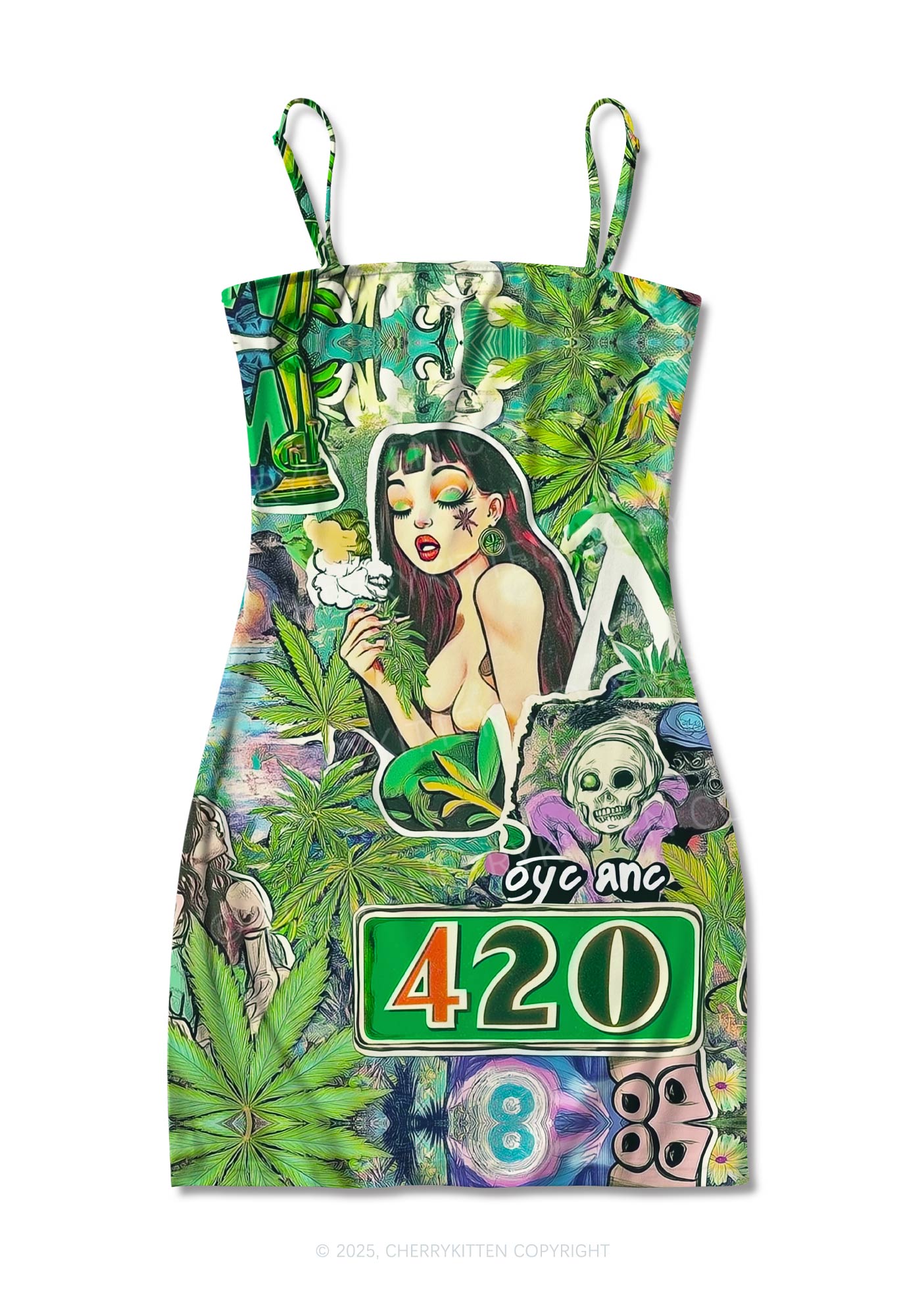 Smoking Girl Y2K Print Slip Dress Cherrykitten