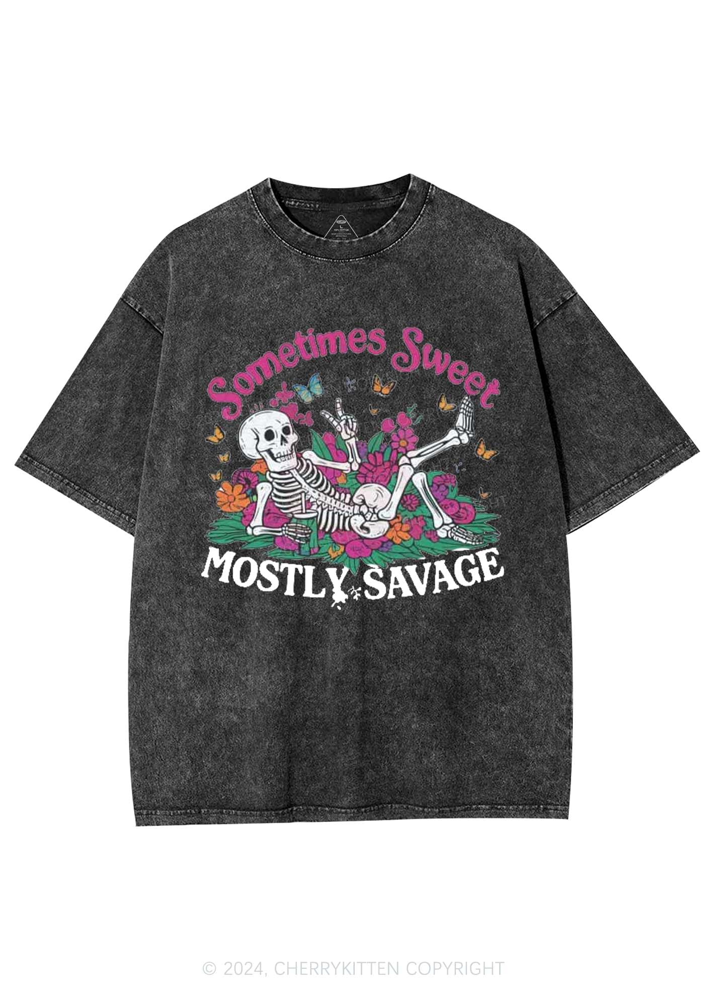 Halloween Mostly Savage Y2K Washed Tee Cherrykitten