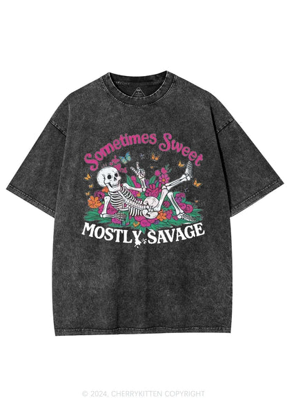 Halloween Mostly Savage Y2K Washed Tee Cherrykitten