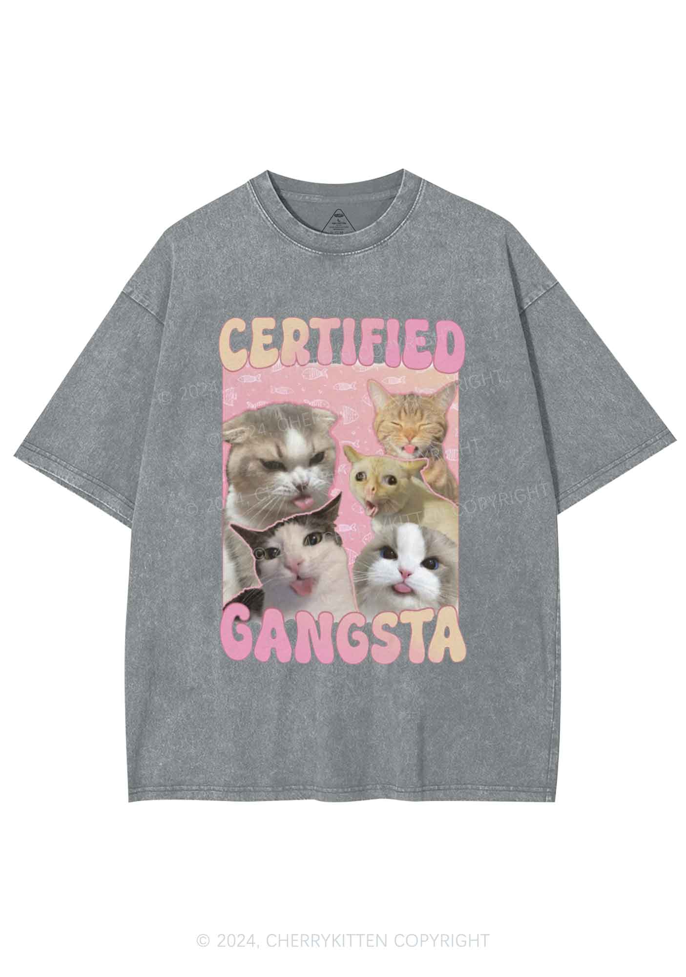 Certified Gangsta Cats Y2K Washed Tee Cherrykitten