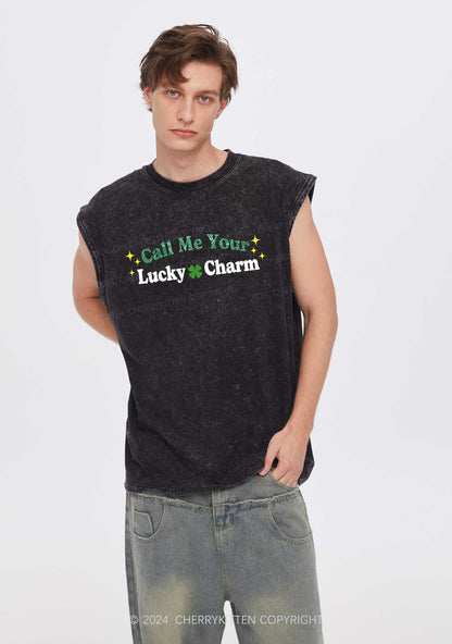 Call Me Your Lucky Charm St Patricks Y2K Washed Tank Cherrykitten