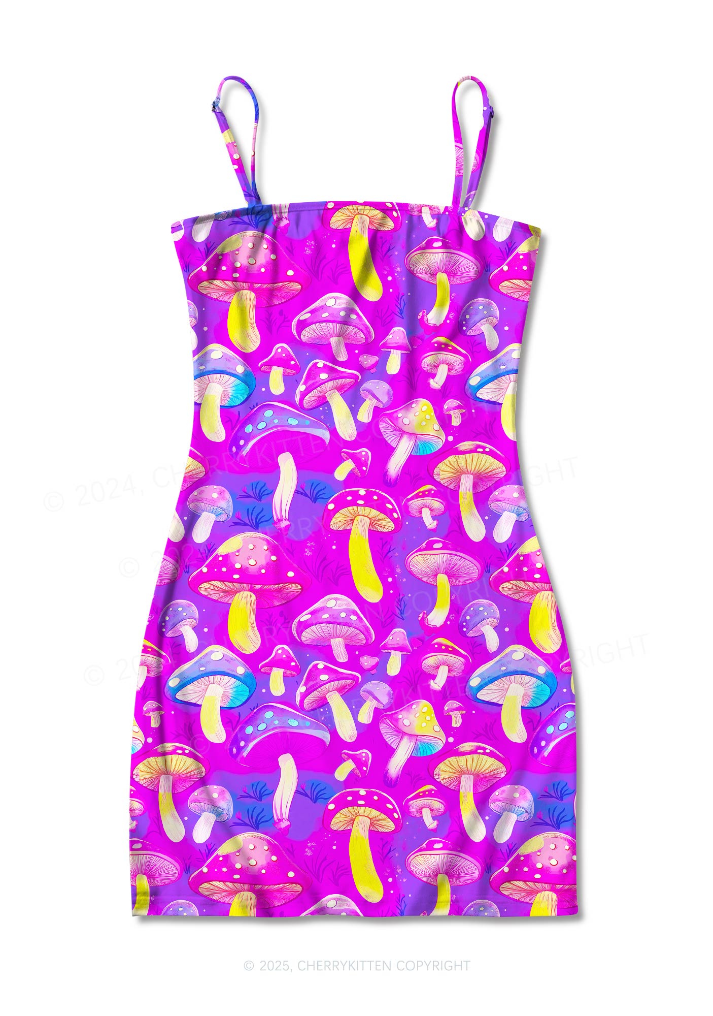 Trippy Mushrooms Y2K Print Slip Dress Cherrykitten