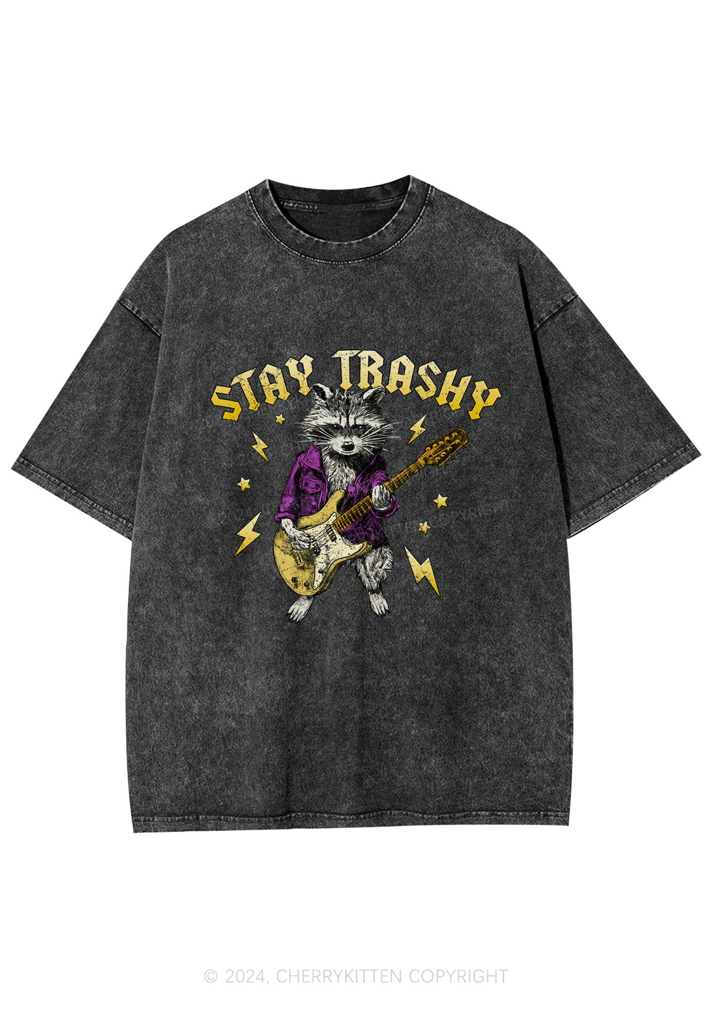 Stay Trashy Guitar Raccoon Y2K Washed Tee Cherrykitten