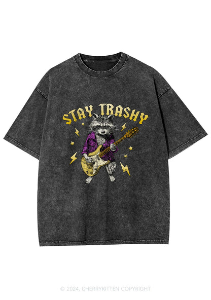 Stay Trashy Guitar Raccoon Y2K Washed Tee Cherrykitten