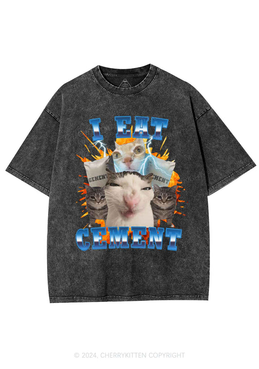 I Eat Cement Funny Cat Y2K Washed Tee Cherrykitten