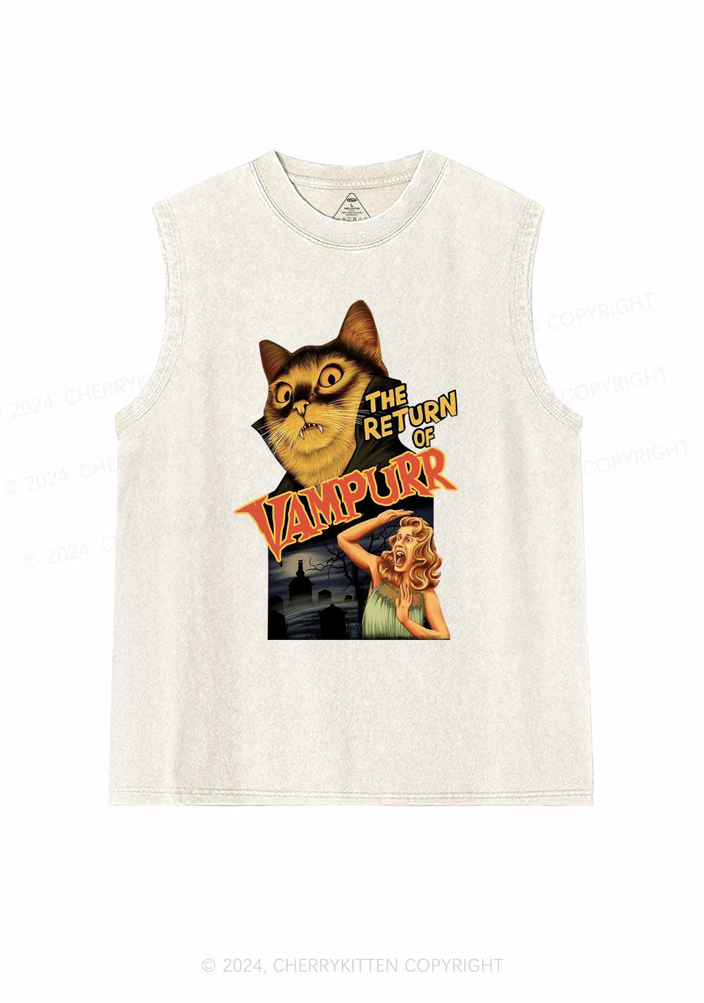 Halloween Vampurr Cat Y2K Washed Tank Cherrykitten