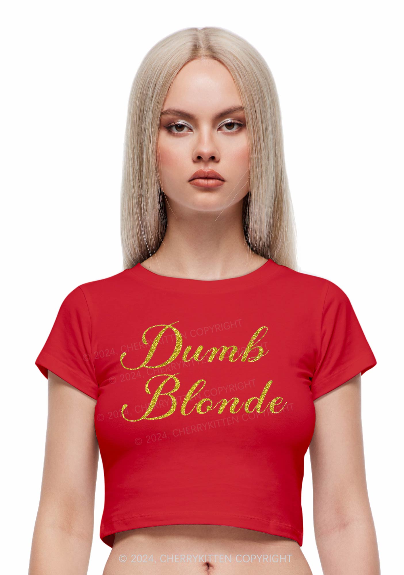 Glitter Dumb Blonde Y2K Baby Tee Cherrykitten