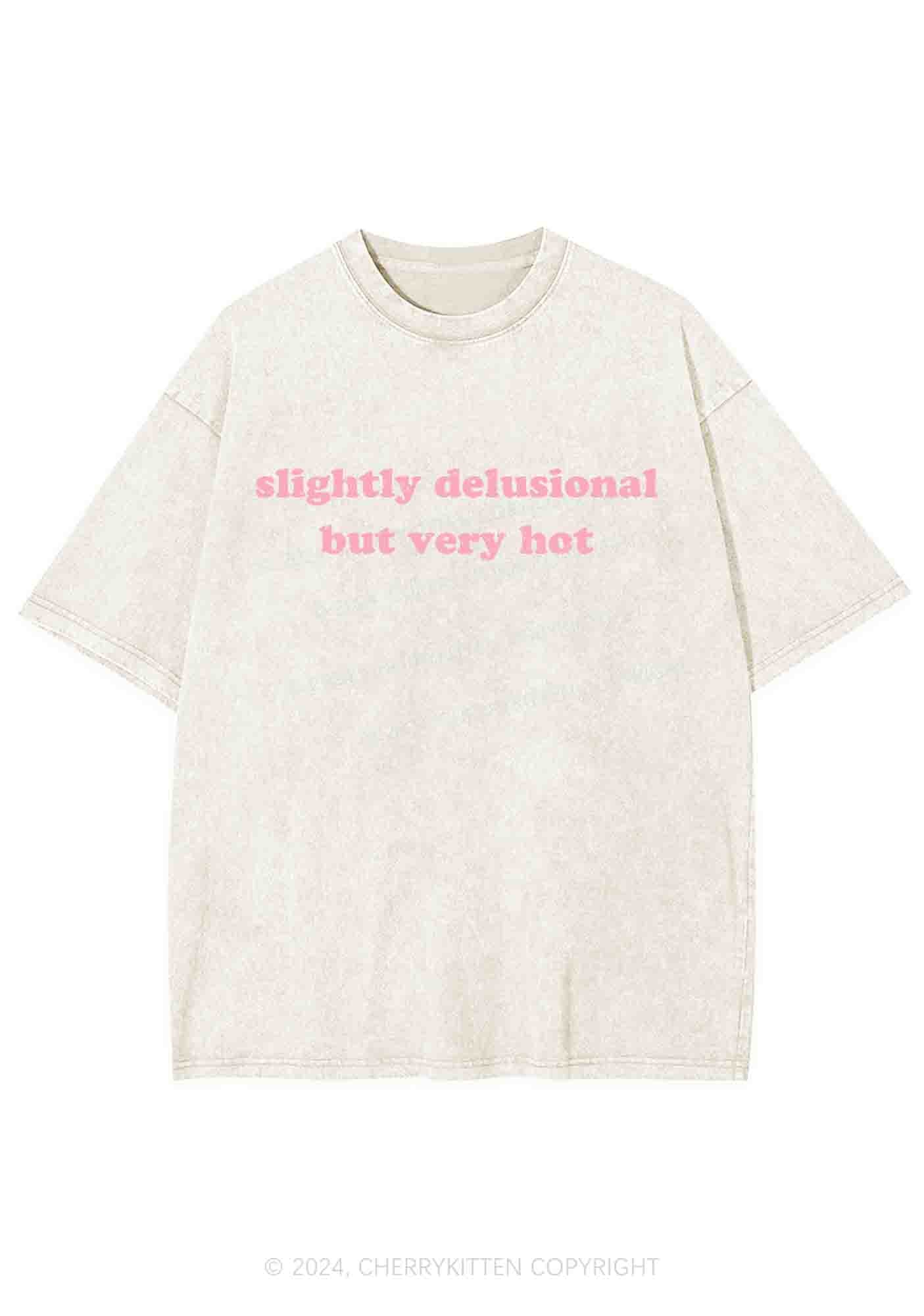 Slightly Delusional But Very Hot Y2K Washed Tee Cherrykitten