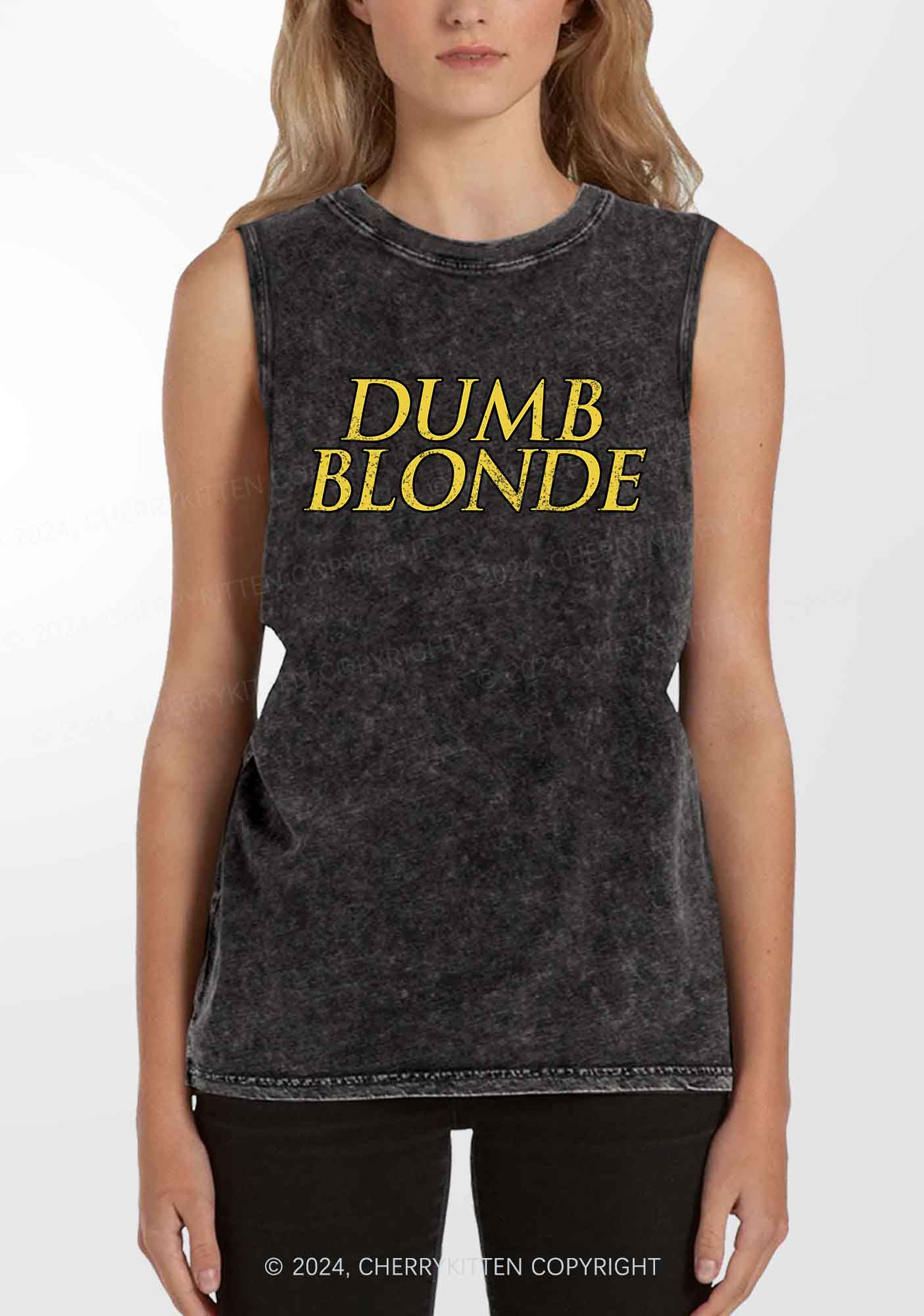 Dumb Blonde Y2K Washed Tank Cherrykitten