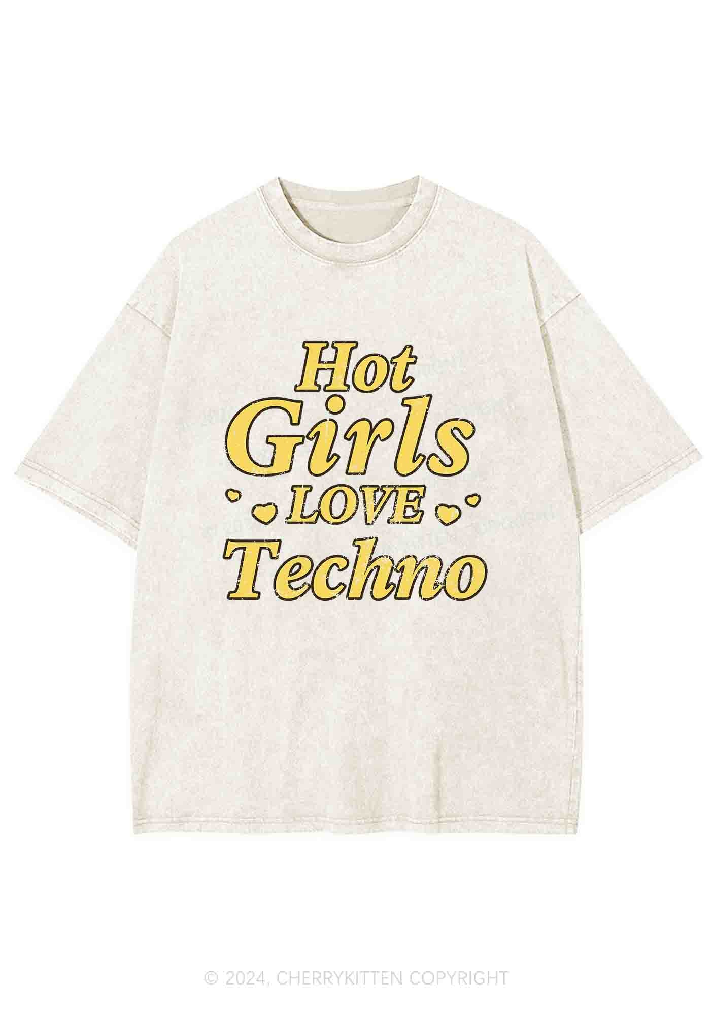 Hot Girls Love Techno Y2K Washed Tee Cherrykitten