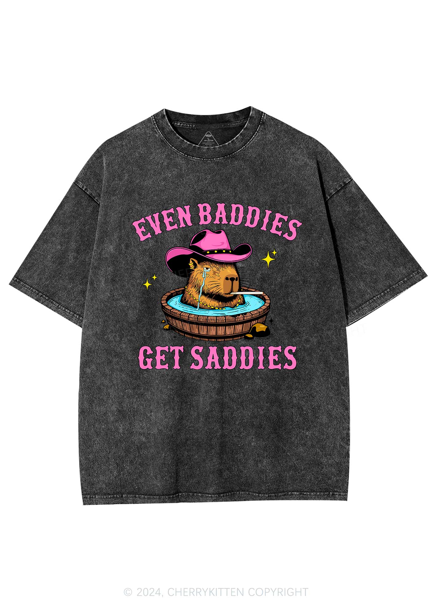 Capybara Get Saddies Y2K Washed Tee Cherrykitten