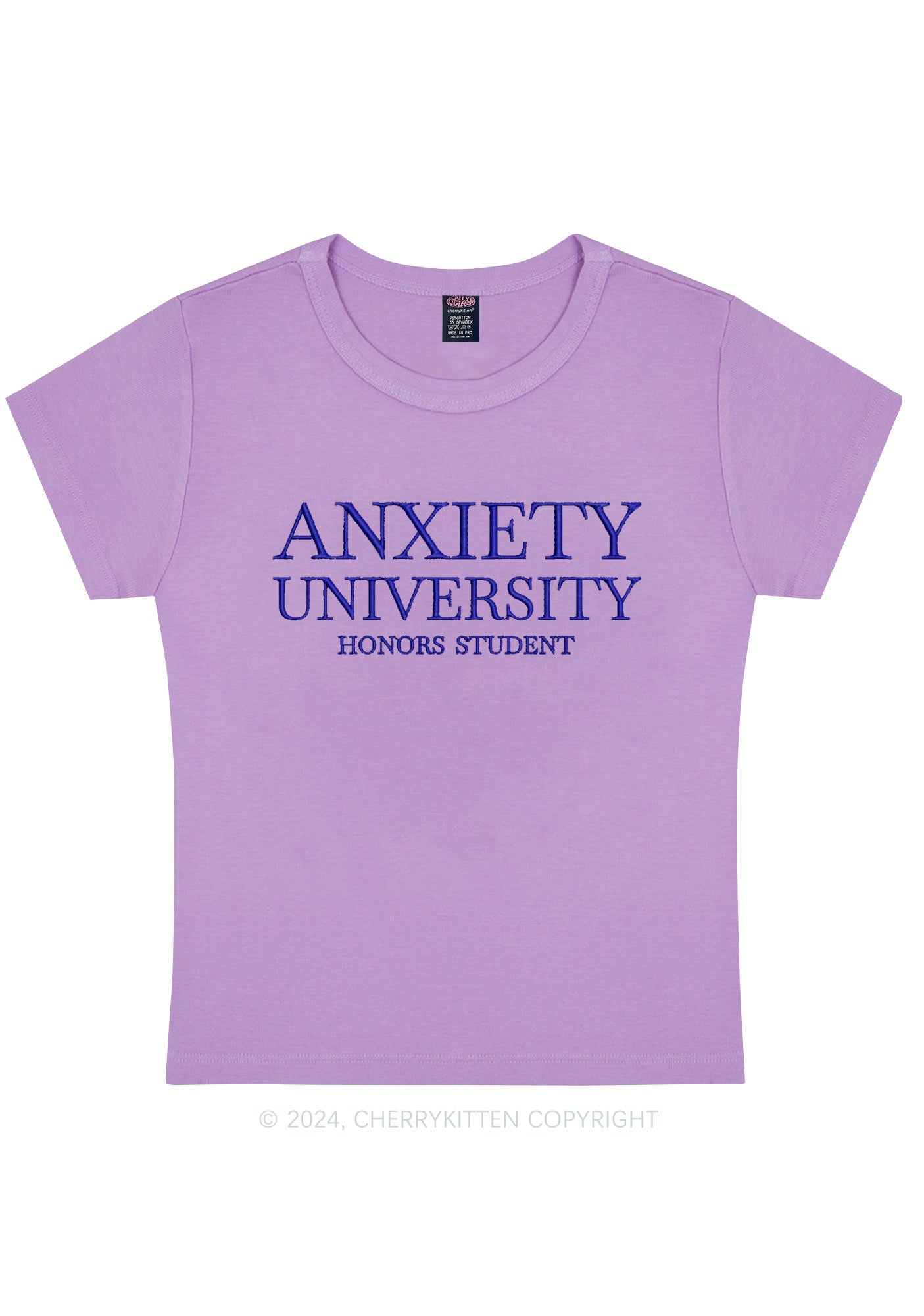 Embroidered Anxiety University Y2K Baby Tee Cherrykitten