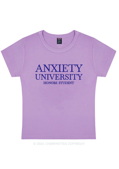 Embroidered Anxiety University Y2K Baby Tee Cherrykitten