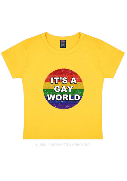 It's A Gay World Y2K Baby Tee Cherrykitten