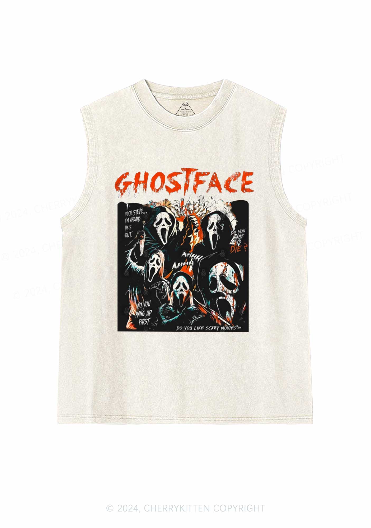 Halloween Scream Ghost Y2K Washed Tank Cherrykitten