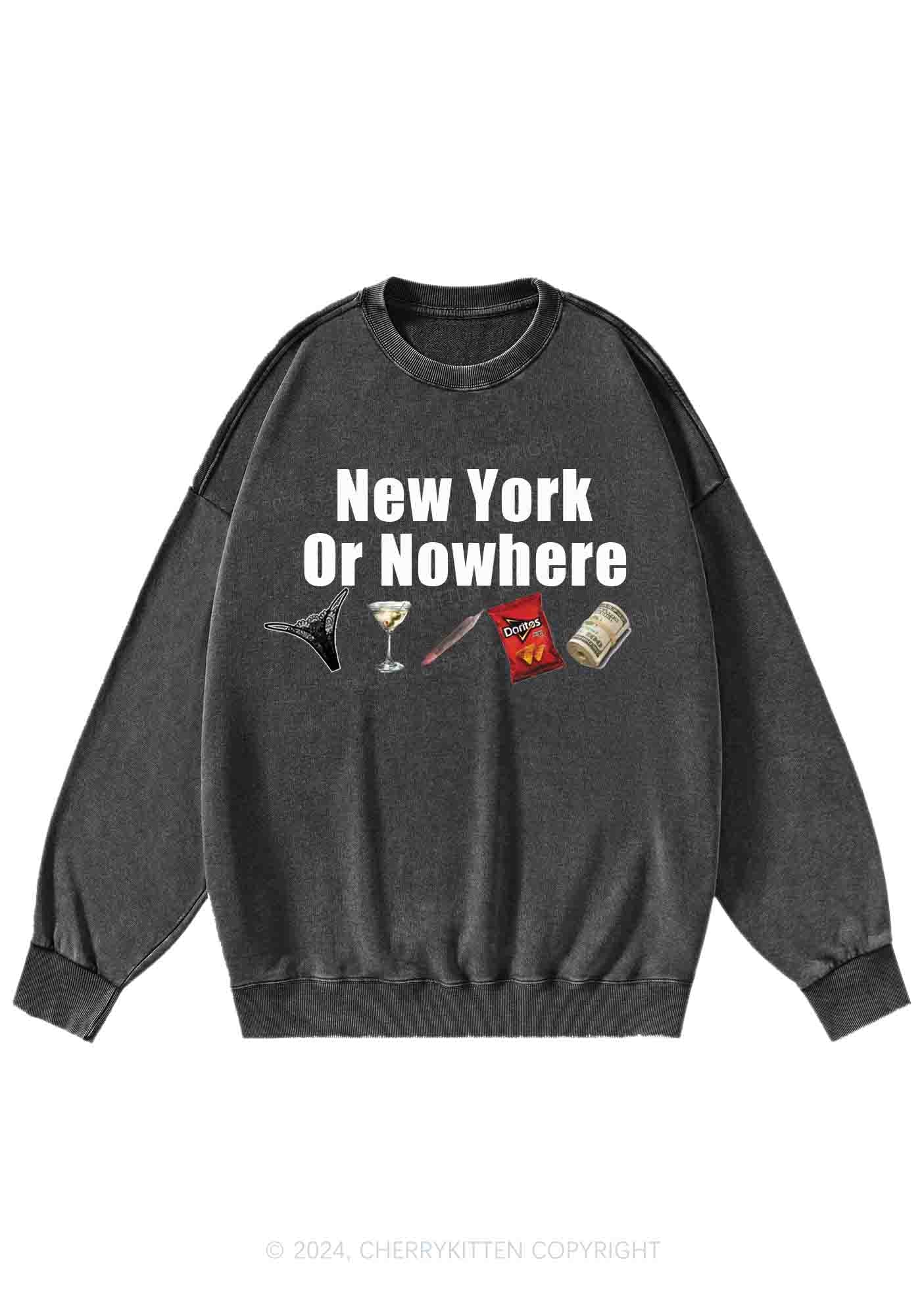 New York Or Nowhere Y2K Washed Sweatshirts Cherrykitten