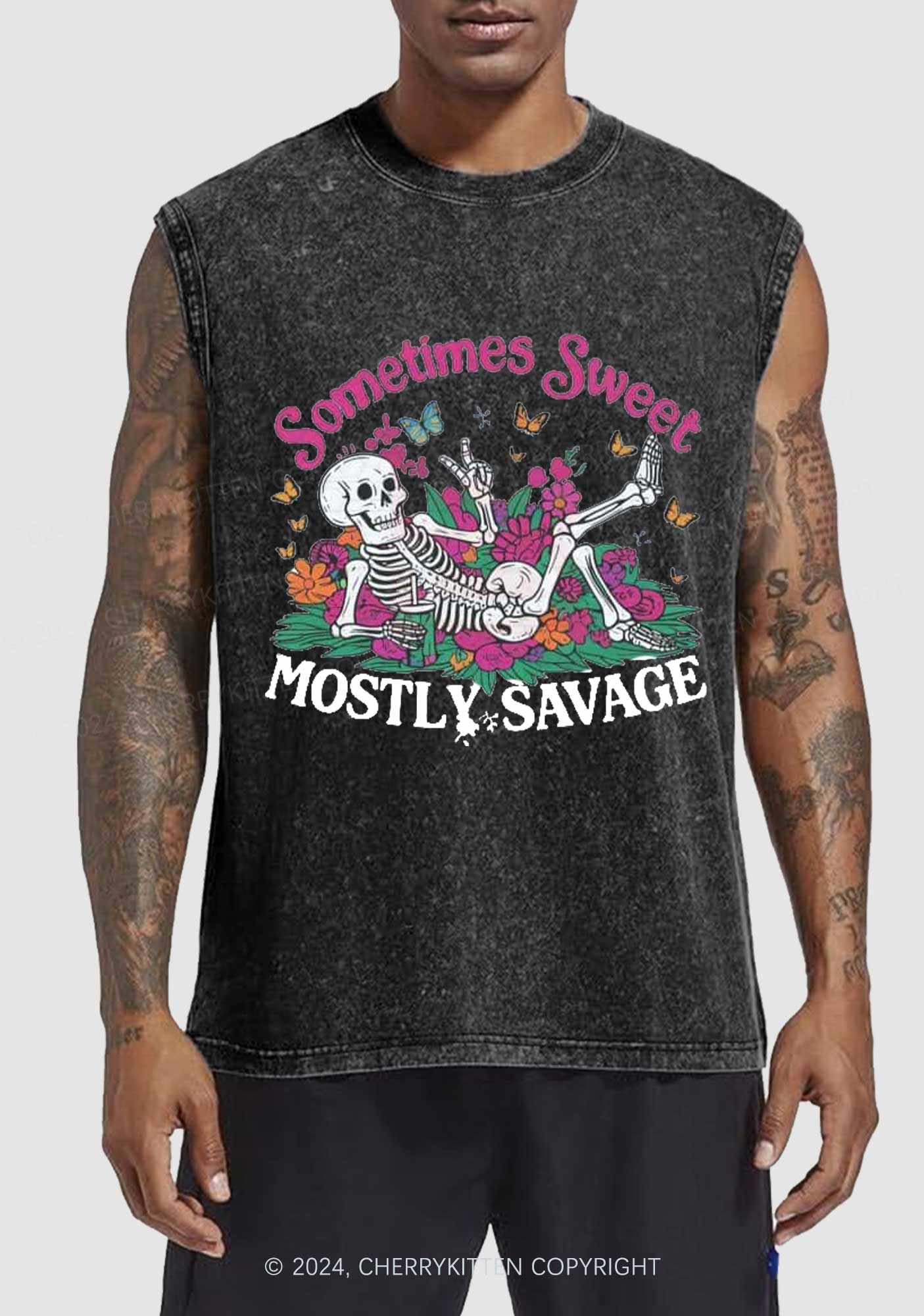 Halloween Mostly Savage Y2K Washed Tank Cherrykitten