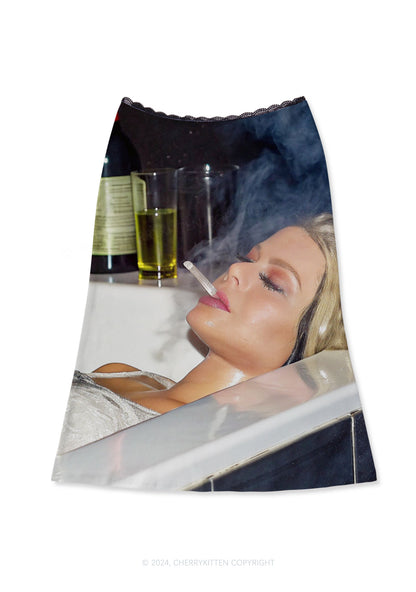 Smoking Woman Y2K Print Midi Skirt Cherrykitten