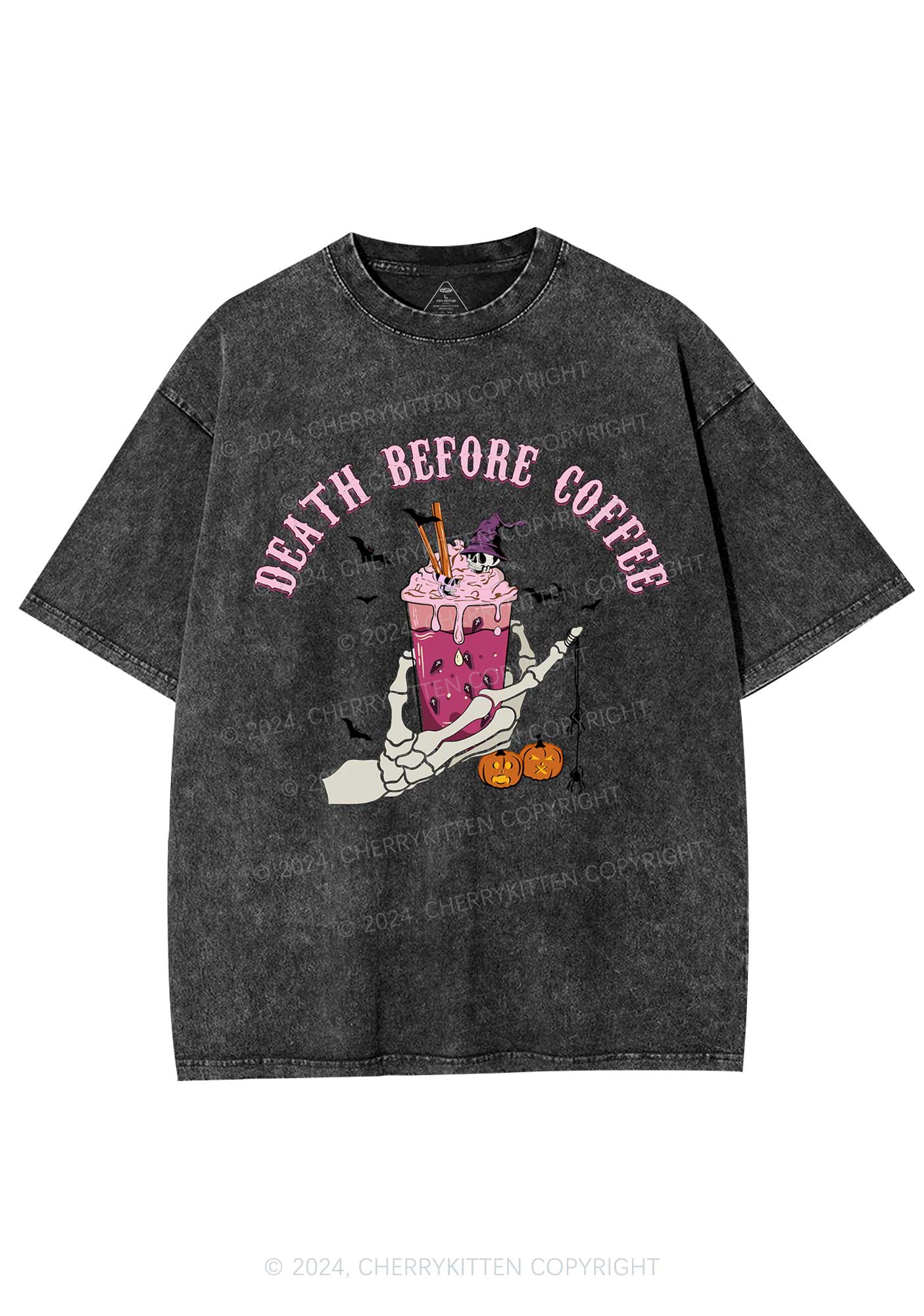 Death Before Coffee Halloween Y2K Washed Tee Cherrykitten