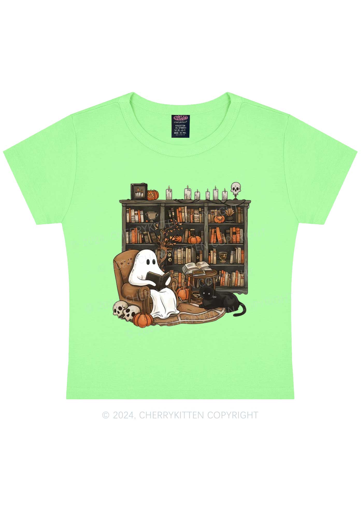 Halloween Ghost Reading Y2K Baby Tee Cherrykitten