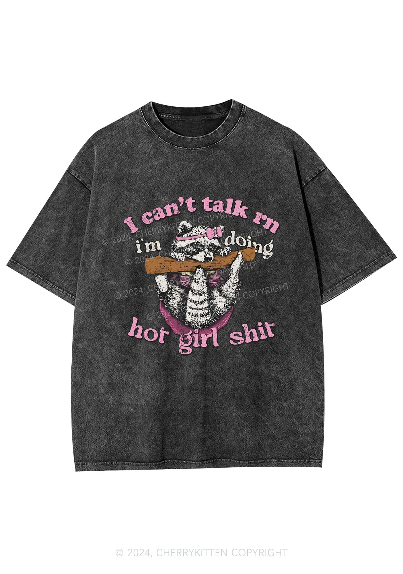 Raccoon Can't Talk Rn Y2K Washed Tee Cherrykitten