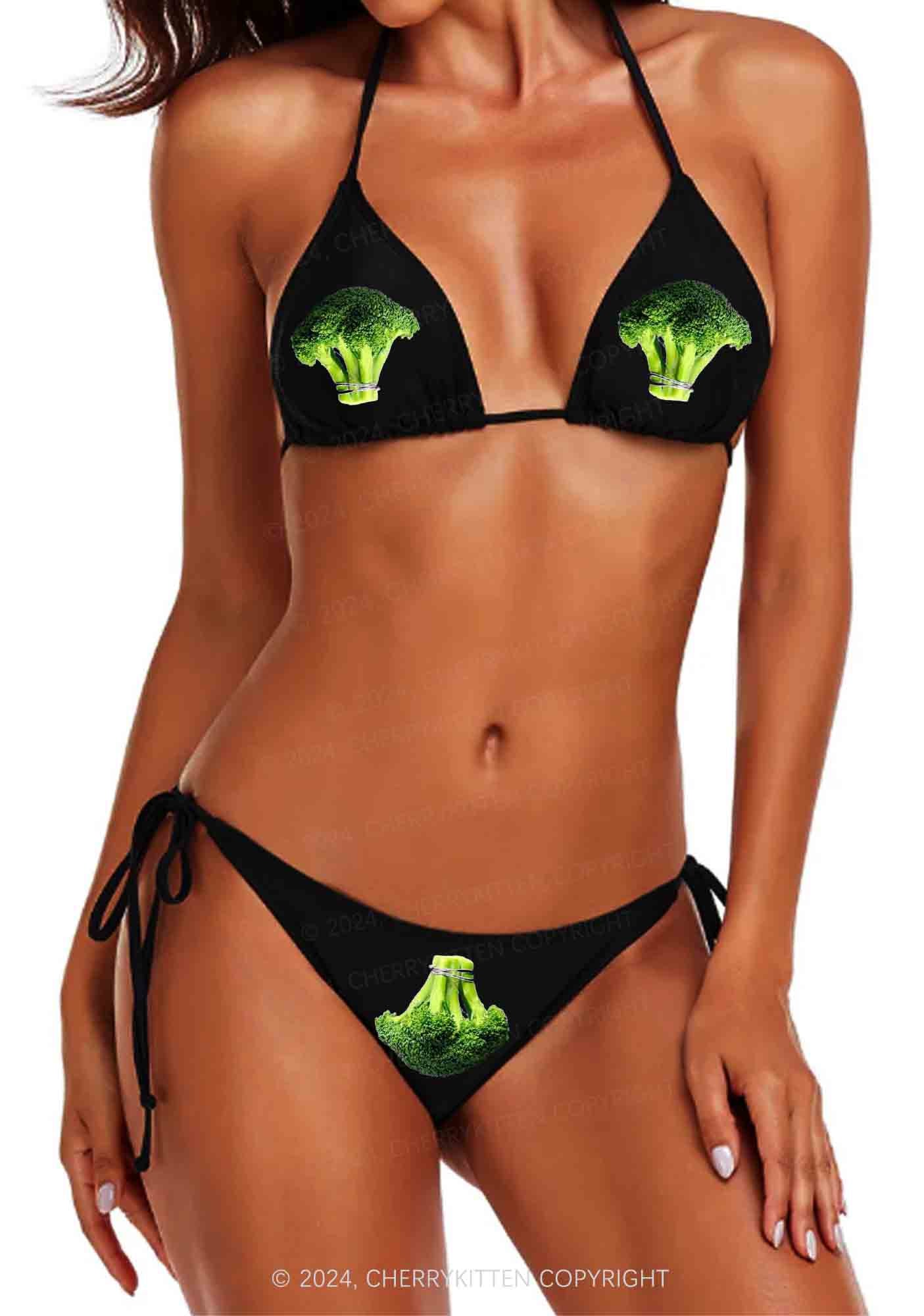 Broccoli Y2K Halter Triangle Bikini Set Cherrykitten