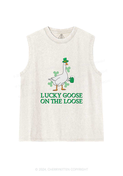 Lucky Goose On The Loose St Patricks Y2K Washed Tank Cherrykitten