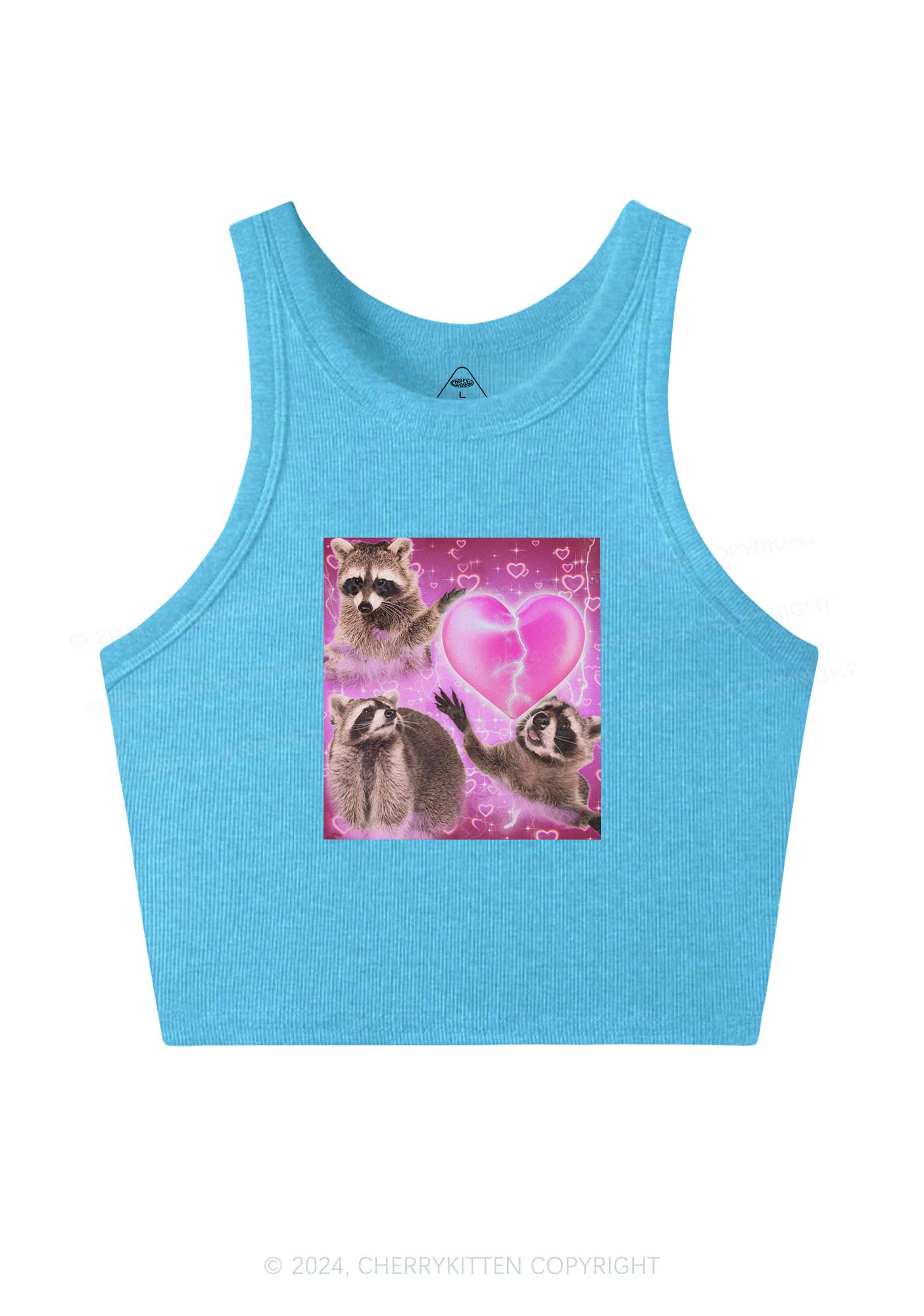 Pink Heart Raccoon Y2K Valentine's Day Crop Tank Top Cherrykitten