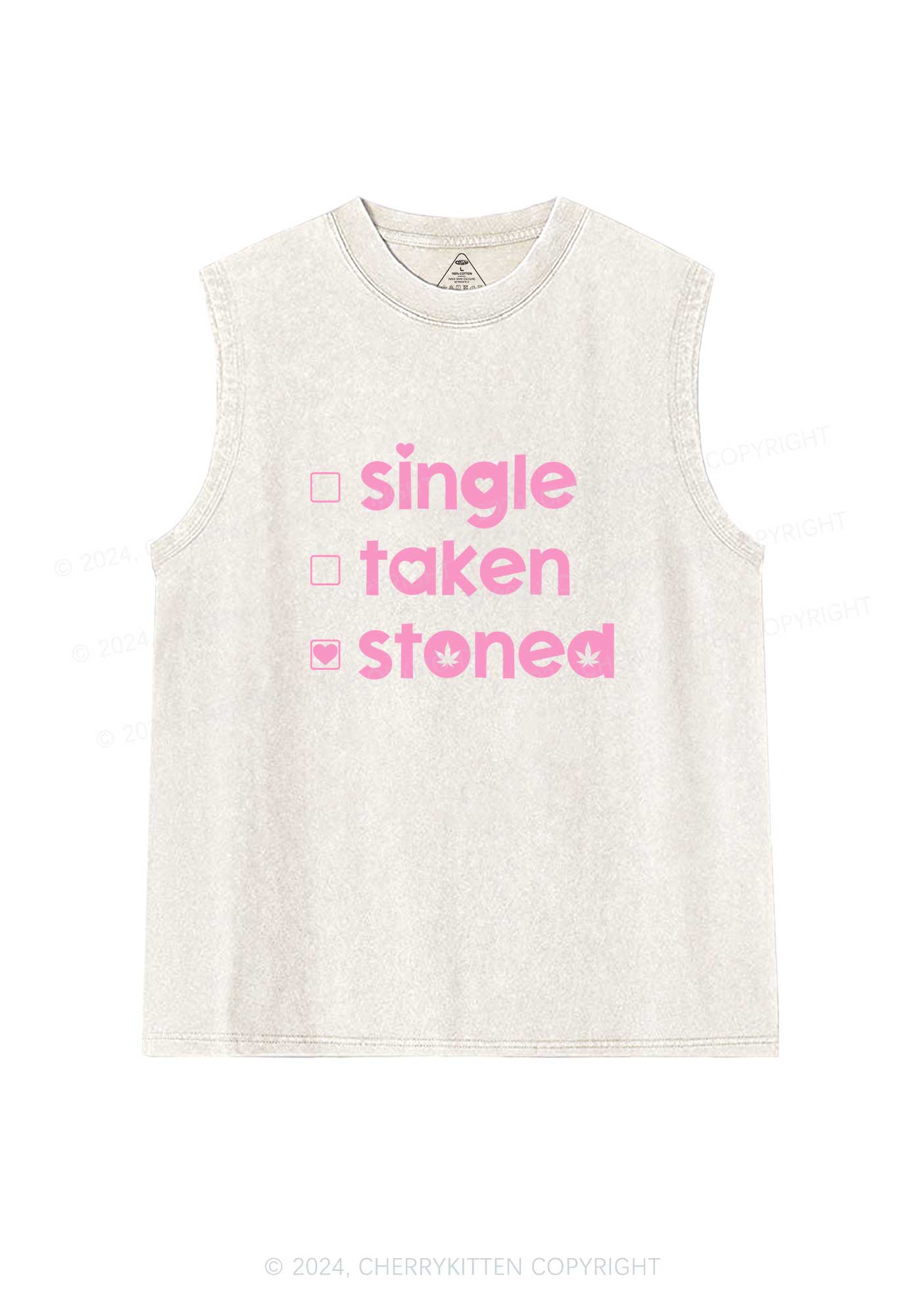 Single Taken Stoned Y2K Valentine's Day Washed Tank Cherrykitten