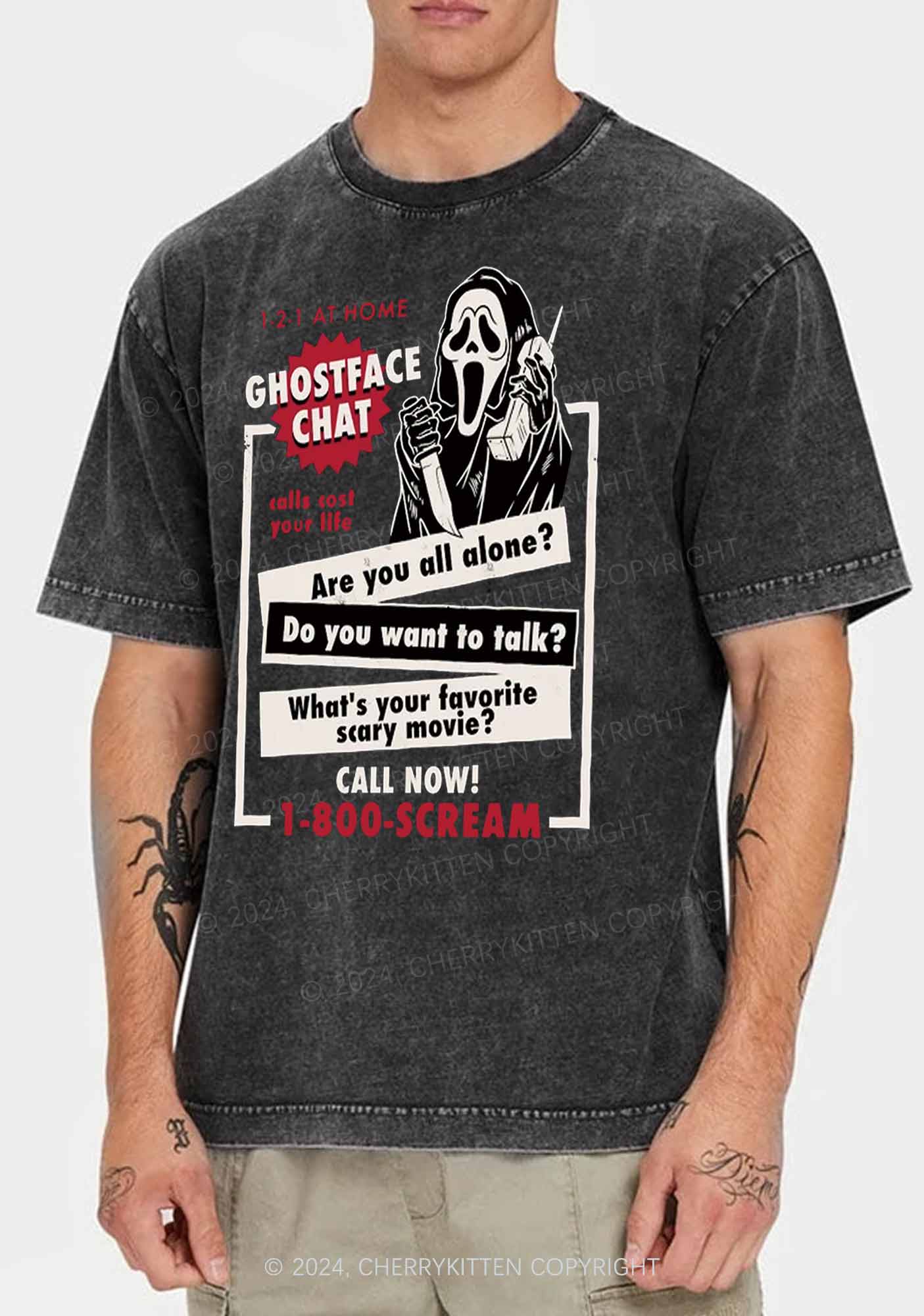 Halloween Ghost Chat Y2K Washed Tee Cherrykitten