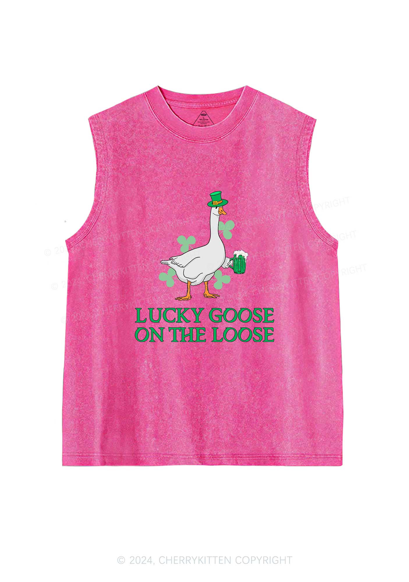 Lucky Goose On The Loose St Patricks Y2K Washed Tank Cherrykitten