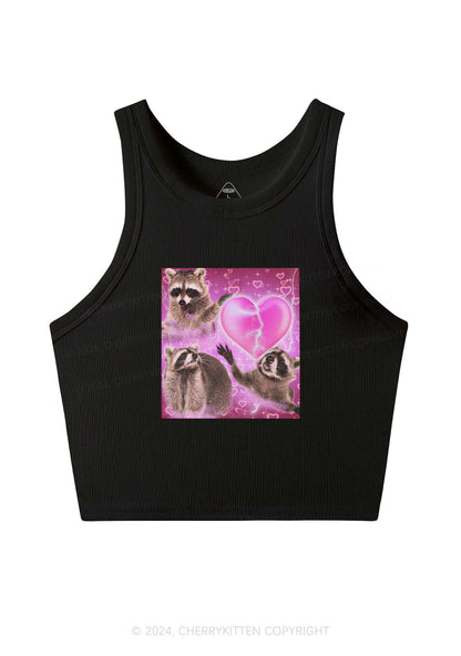 Pink Heart Raccoon Y2K Valentine's Day Crop Tank Top Cherrykitten